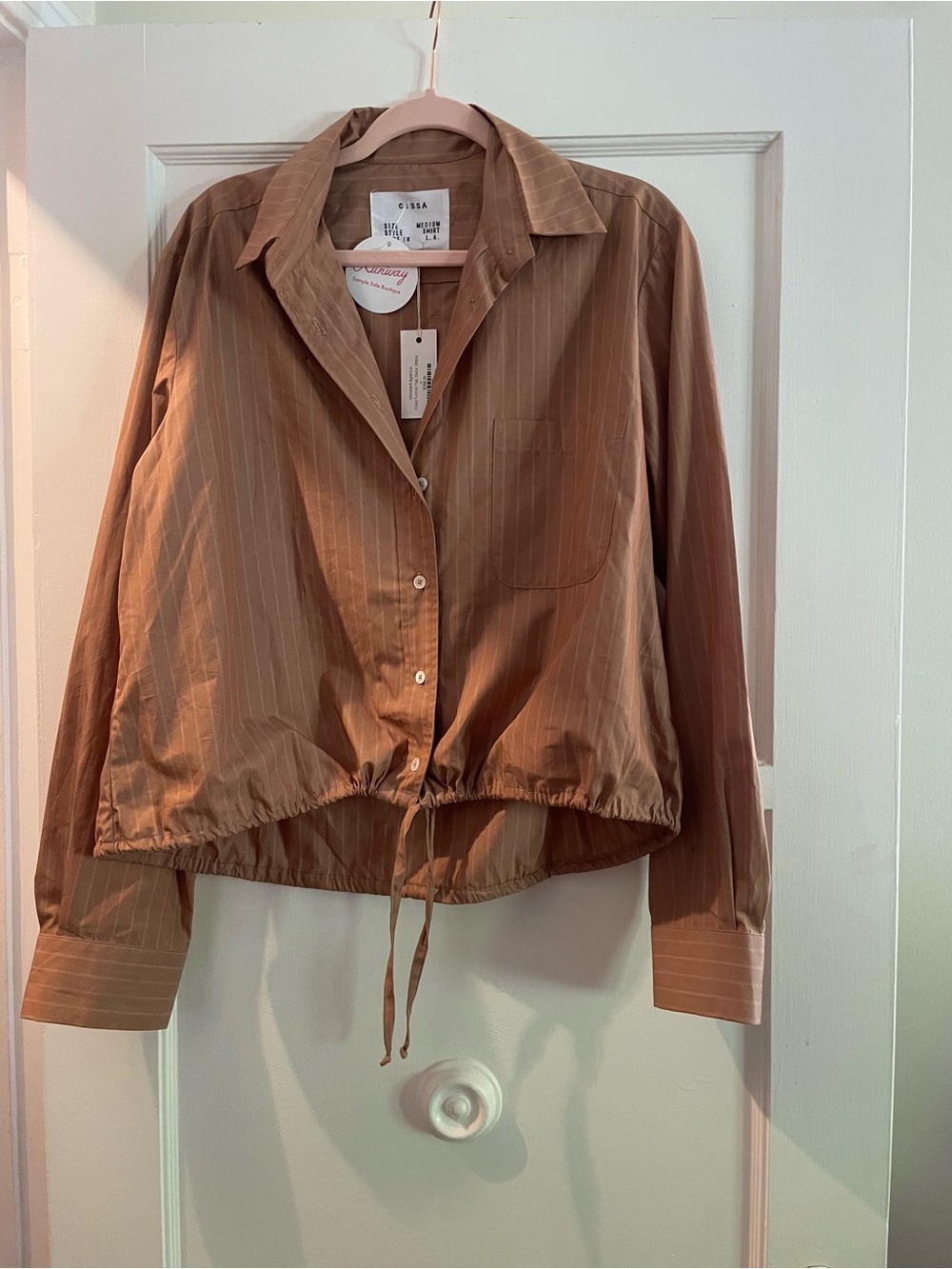 Cissa Brown Pinstripe Cropped Button-Down Shirt - Sz M - Picture 2 of 8